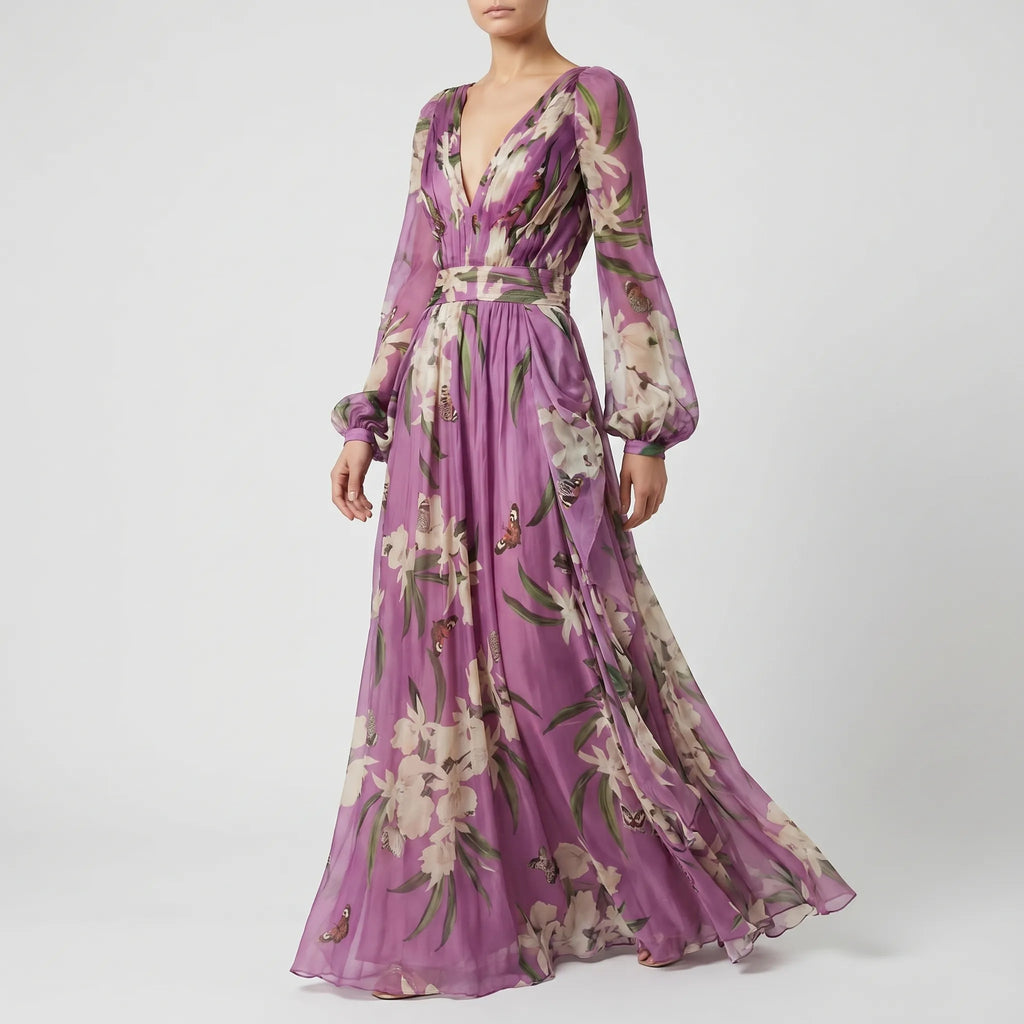 Floravia - Floral Long Sleeve Dress For Woman