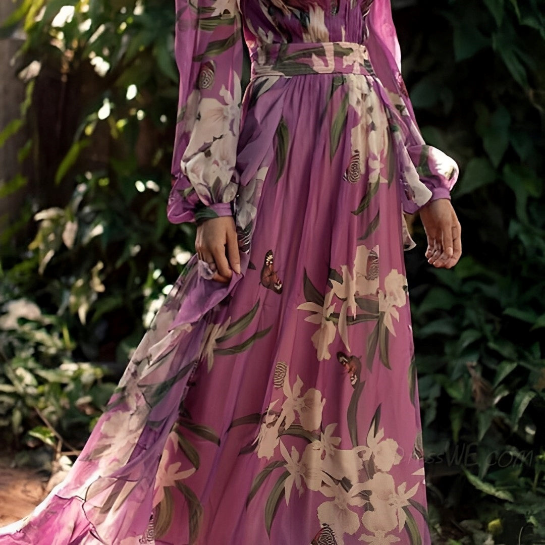 Floravia - Floral Long Sleeve Dress For Woman