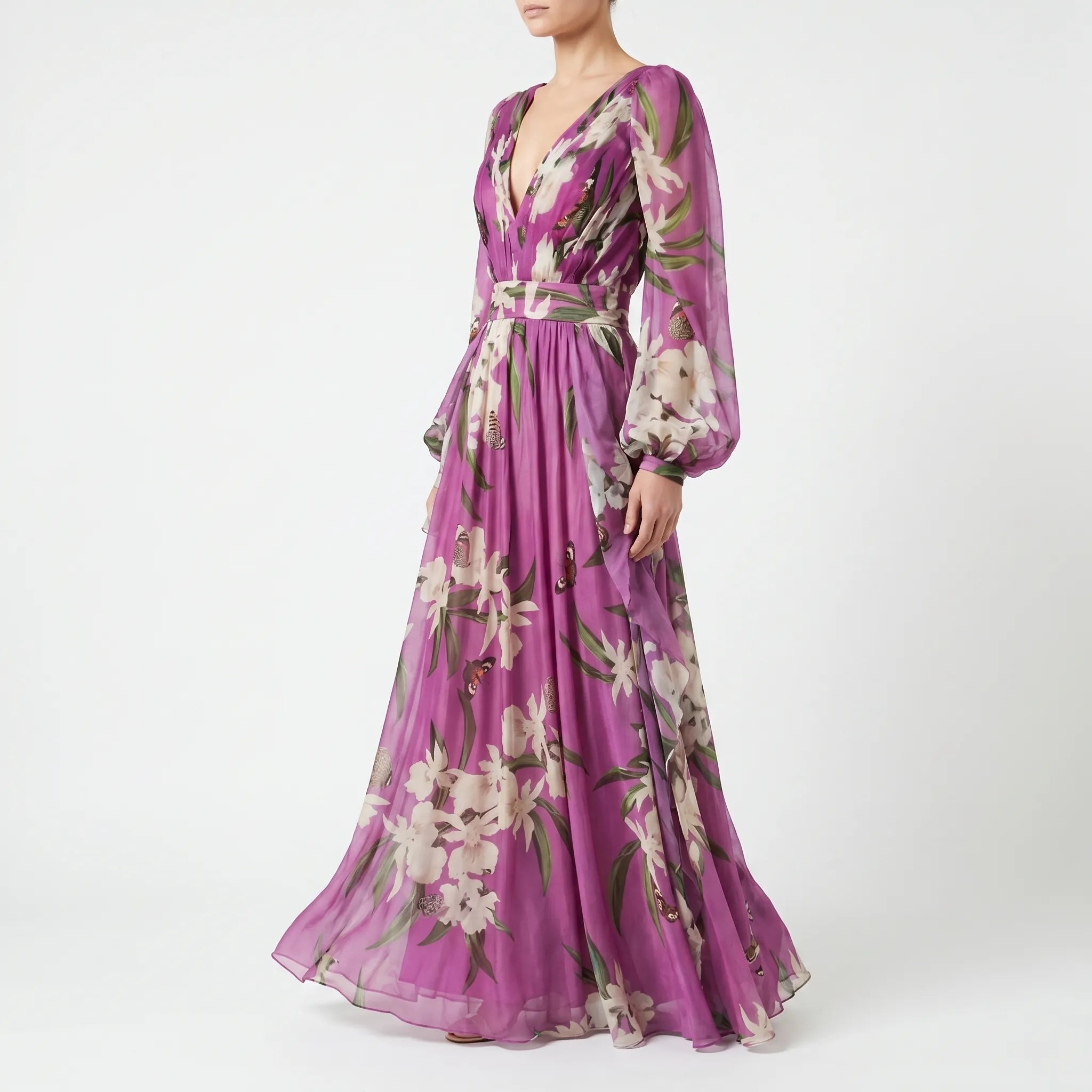 Floravia - Floral Long Sleeve Dress For Woman