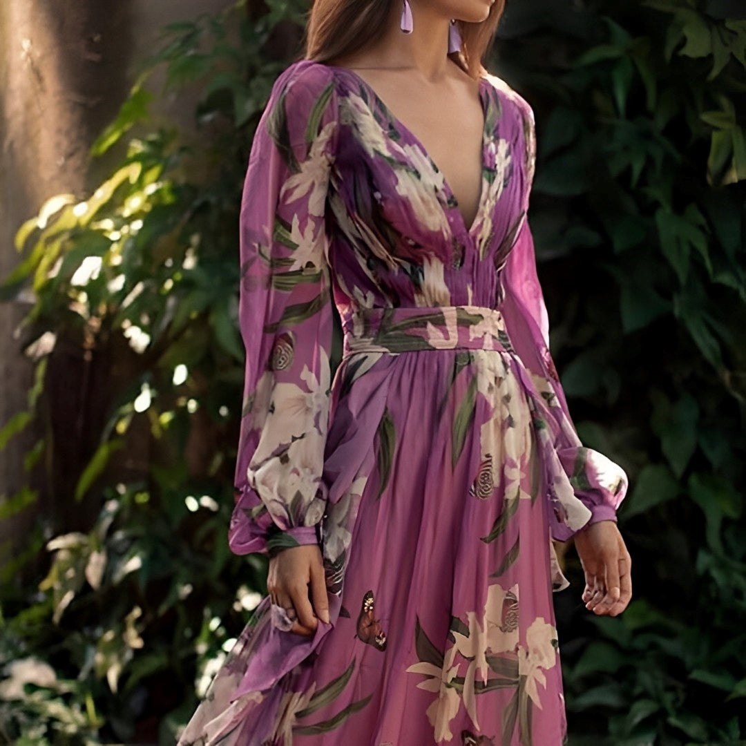 Floravia - Floral Long Sleeve Dress For Woman