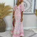 Maxi Dress for Women – Boho Print V-Neck | Loose Fit & Short Sleeves 0