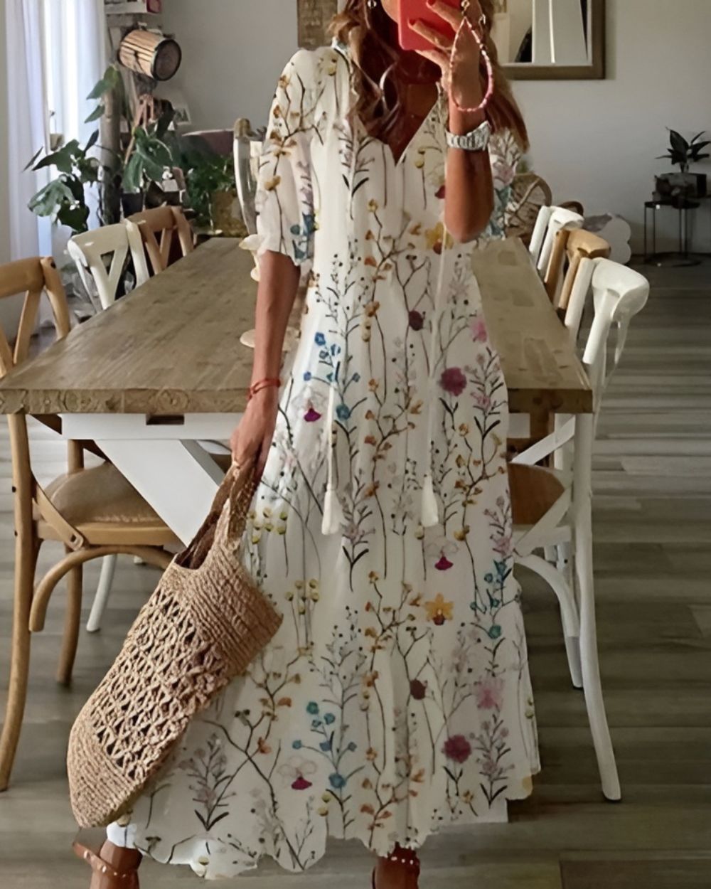 Maxi Dress for Women – Boho V-Neck | Tassel Tie & Short Sleeves 6