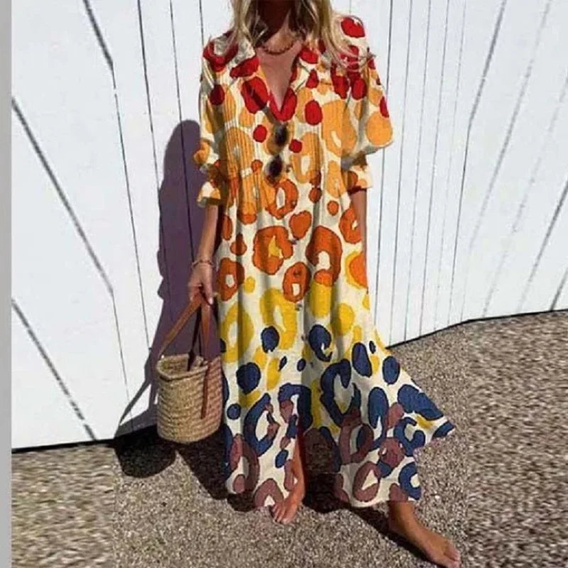 Maxi Dress for Women – Floral Print V-Neck | Long Sleeve & Front Slit 1