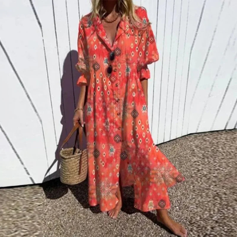 Maxi Dress for Women – Floral Print V-Neck | Long Sleeve & Front Slit 3
