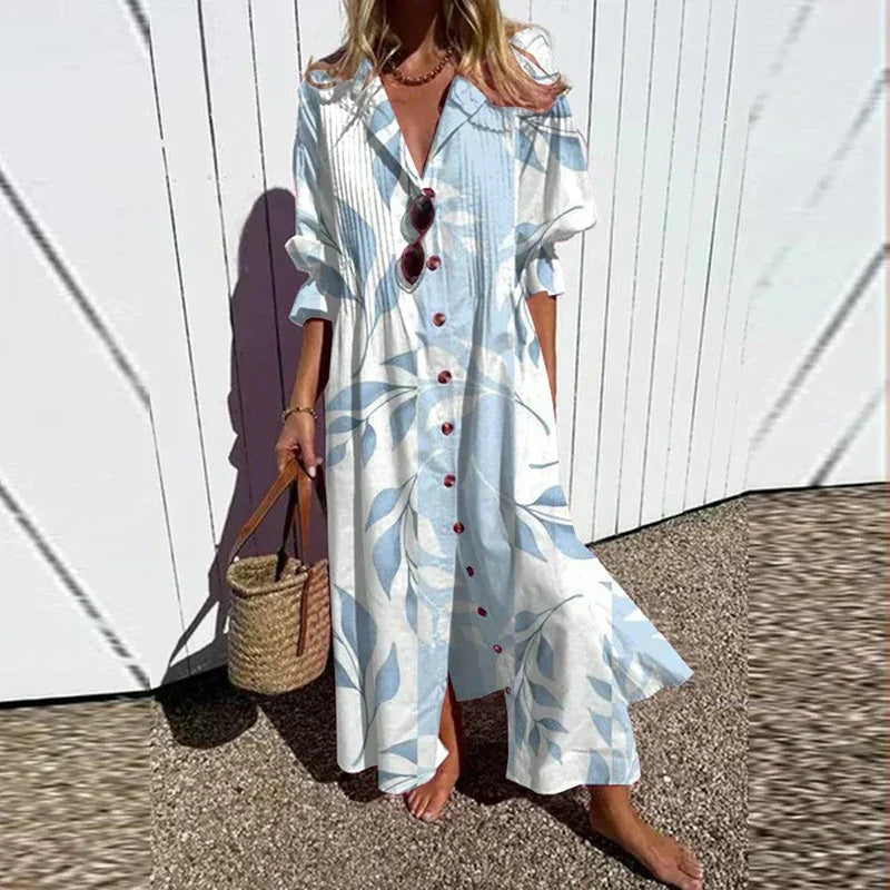 Maxi Dress for Women – Floral Print V-Neck | Long Sleeve & Front Slit 4