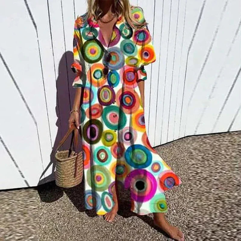 Maxi Dress for Women – Floral Print V-Neck | Long Sleeve & Front Slit 5