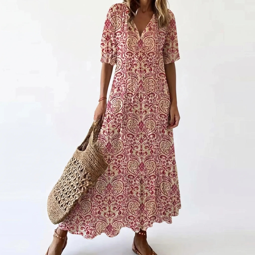 Maxi Dress for Women – Flowing Silhouette | Floral Print & Short Sleeves 10