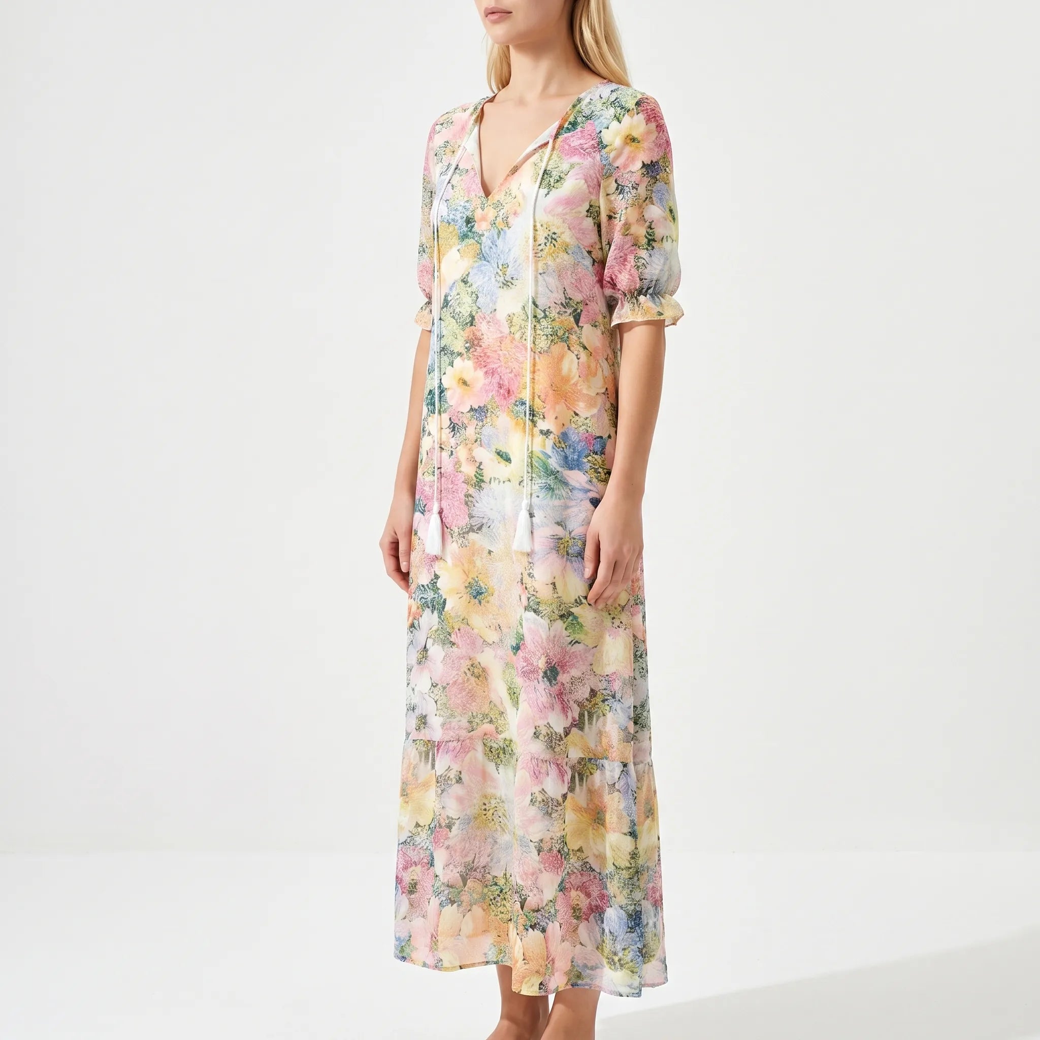 Maxi Dress for Women – Flowing Silhouette | Floral Print & Short Sleeves 4