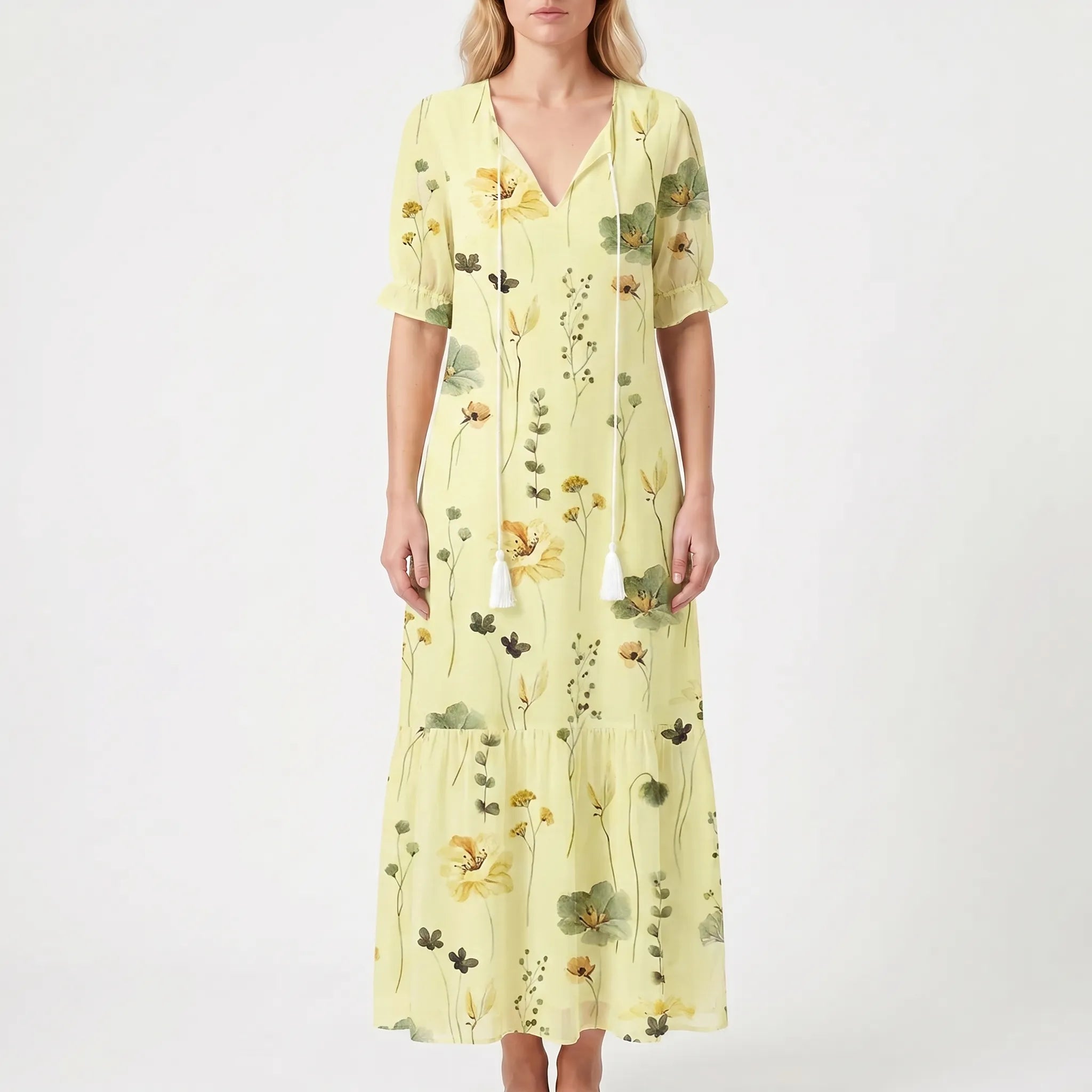 Maxi Dress for Women – Flowing Silhouette | Floral Print & Short Sleeves 6