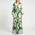 Maxi Dress for Women – Long Sleeve Ruffled Hem | Adjustable Waist & Abstract Print 0