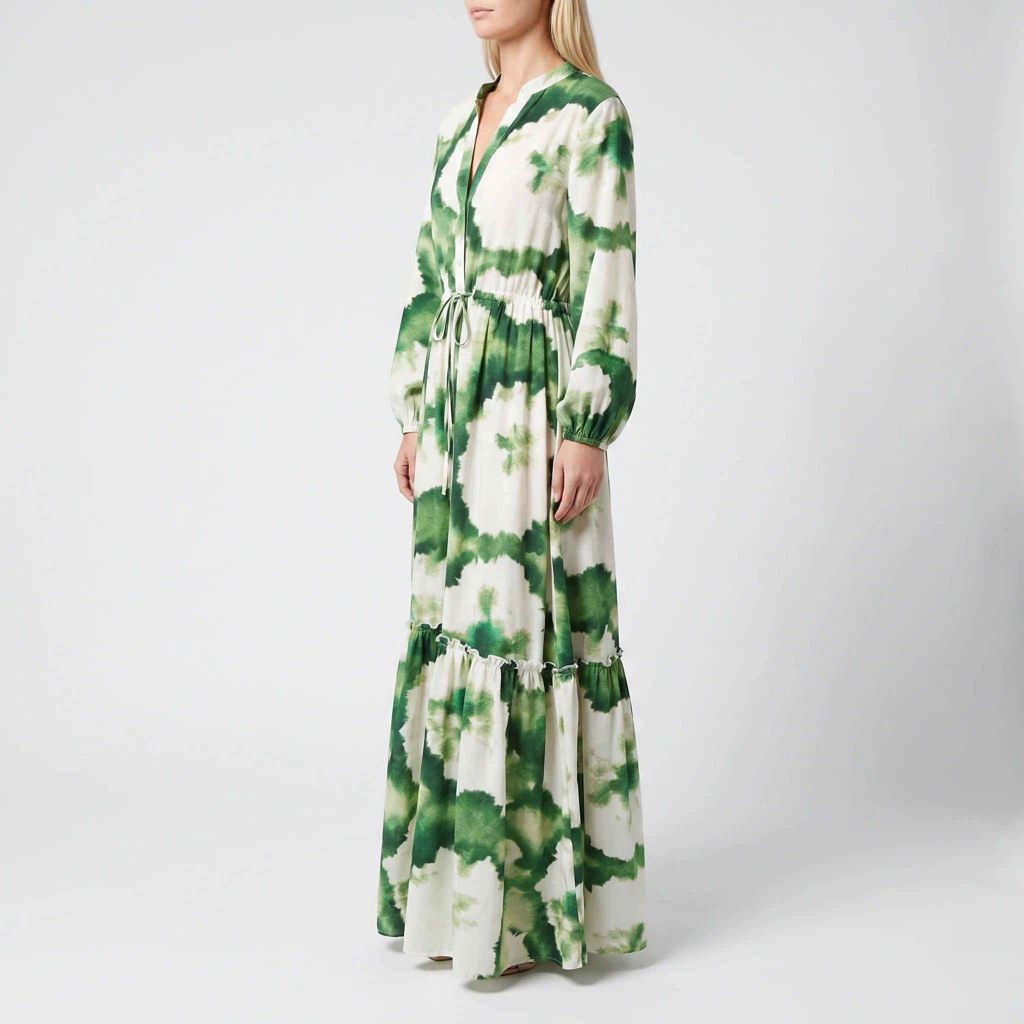 Maxi Dress for Women – Long Sleeve Ruffled Hem | Adjustable Waist & Abstract Print 3