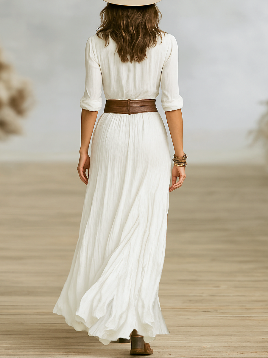 Maxi Dress for Women – Tailored Shawl Collar | Waist-Defining Belt & Elegant Length 7