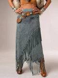 Maxi Skirt for Women – Asymmetrical Overlay | Fringe Hem Detail & Ankle Length 0
