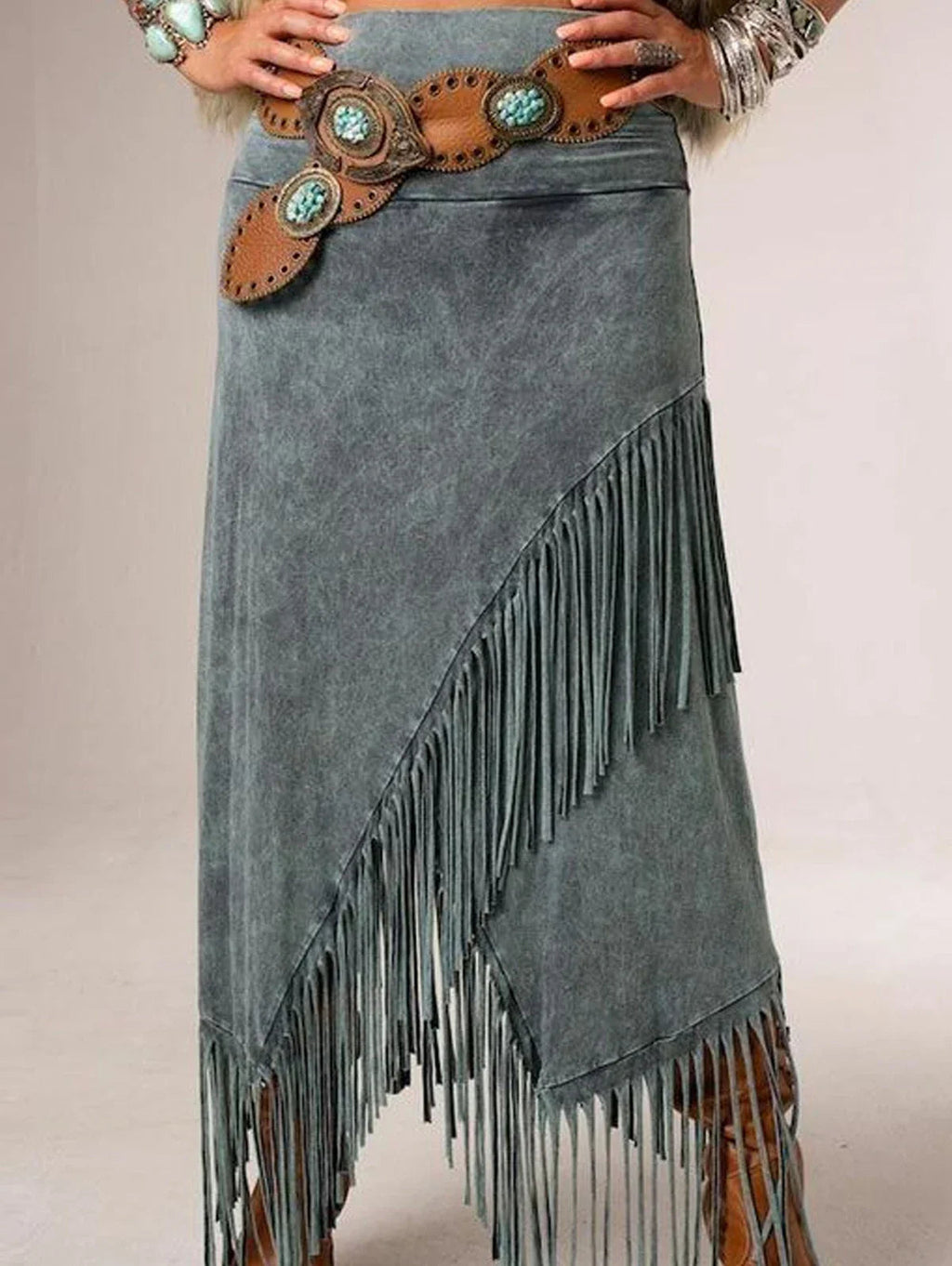 Maxi Skirt for Women – Asymmetrical Overlay | Fringe Hem Detail & Ankle Length 1