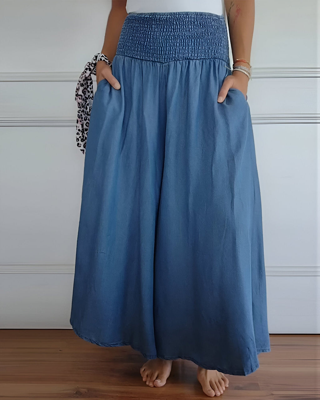 Maxi Skirt for Women – Wide Smocked Waistband | Ankle Length & Side Pockets 0