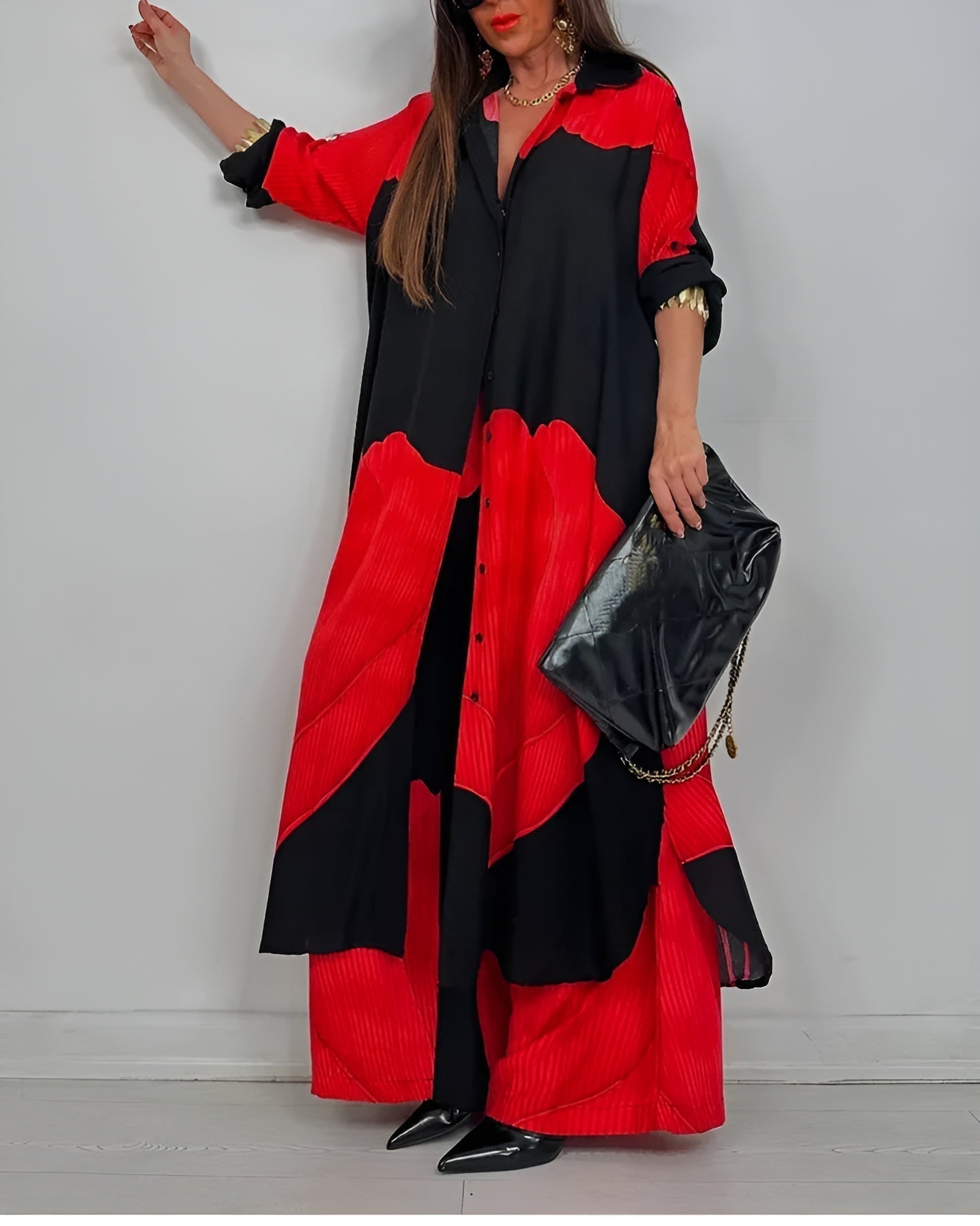 Outfit Set for Women – Cropped Button-Front Shirt | Wide Leg Pants & Side Pockets 1