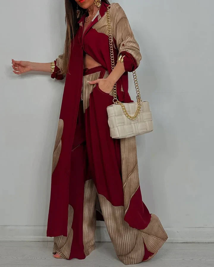 Outfit Set for Women – Cropped Button-Front Shirt | Wide Leg Pants & Side Pockets 3
