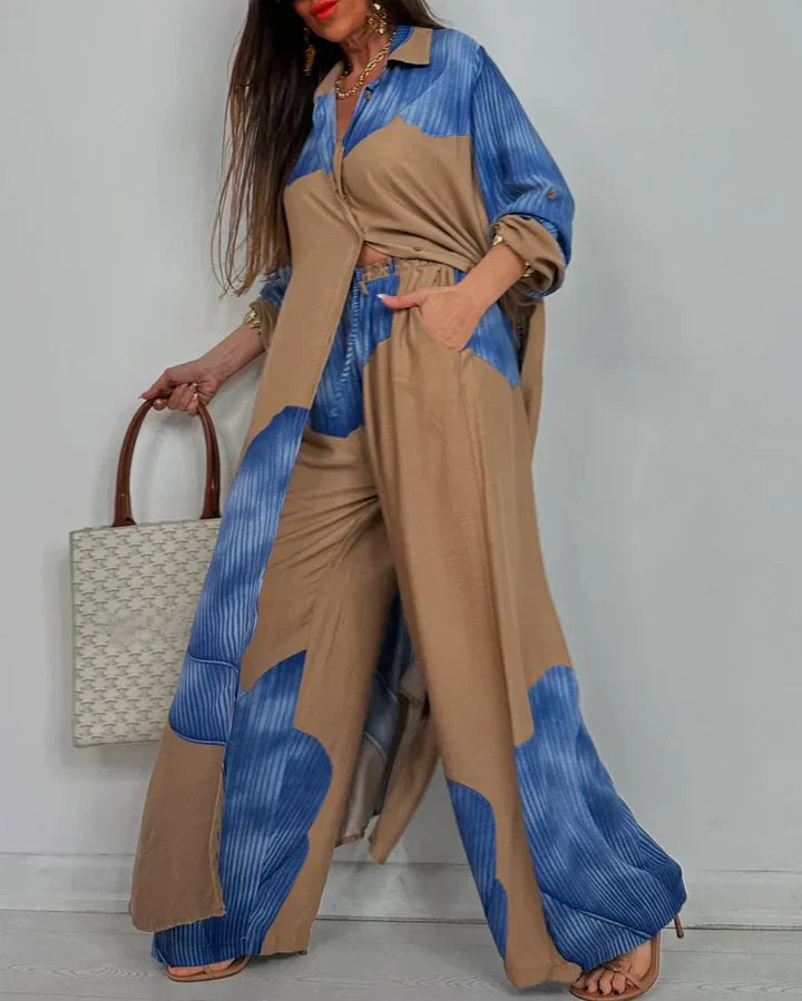 Outfit Set for Women – Cropped Button-Front Shirt | Wide Leg Pants & Side Pockets 4