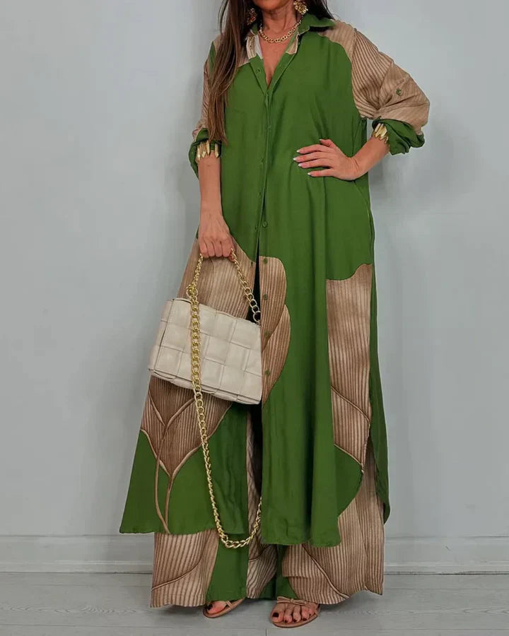 Outfit Set for Women – Cropped Button-Front Shirt | Wide Leg Pants & Side Pockets 6