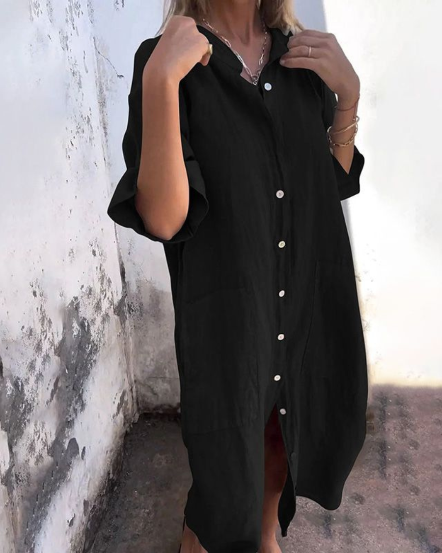 Shirt Dress for Women – Button Front Design | Short Sleeves & Pockets 1