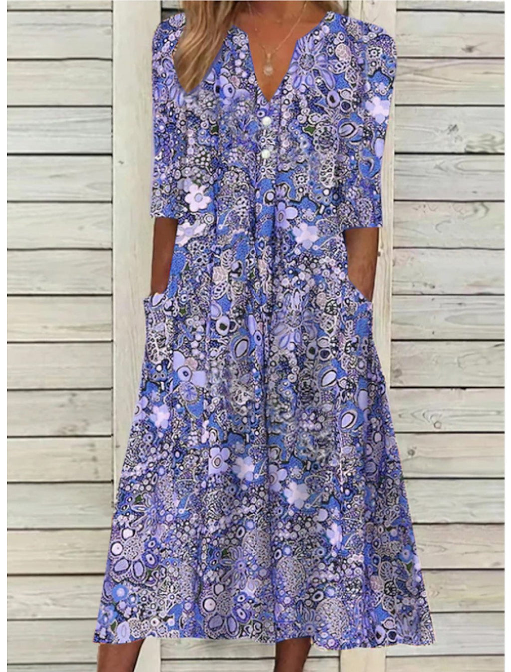 Summer Dresses for Women – V-Neck Printed Design | Relaxed Fit & Side Pockets 1