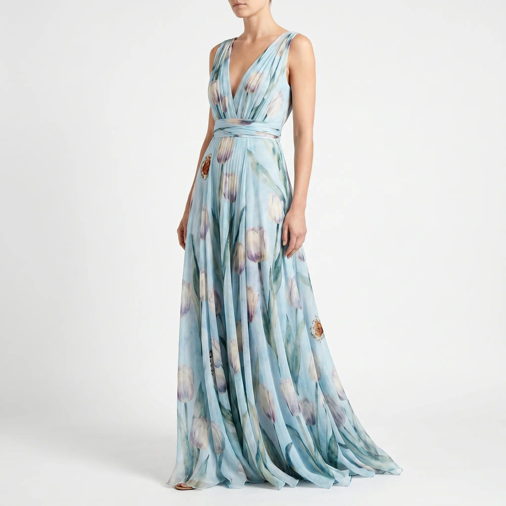 Tulira - Floor-Length Floral Dress For Woman