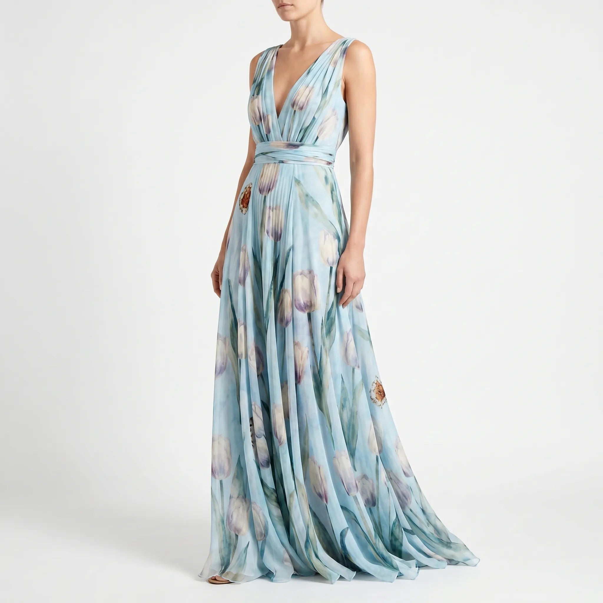 Tulira - Floor-Length Floral Dress For Woman