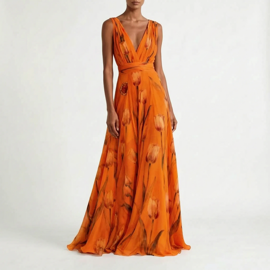 Tulira - Floor-Length Floral Dress For Woman