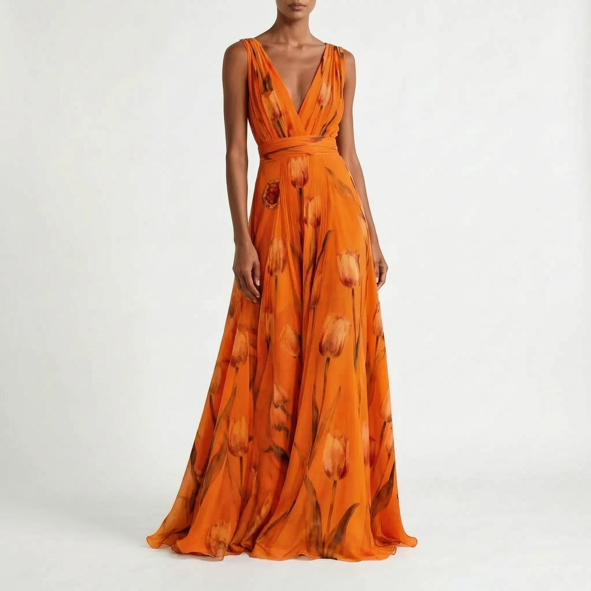 Tulira - Floor-Length Floral Dress For Woman