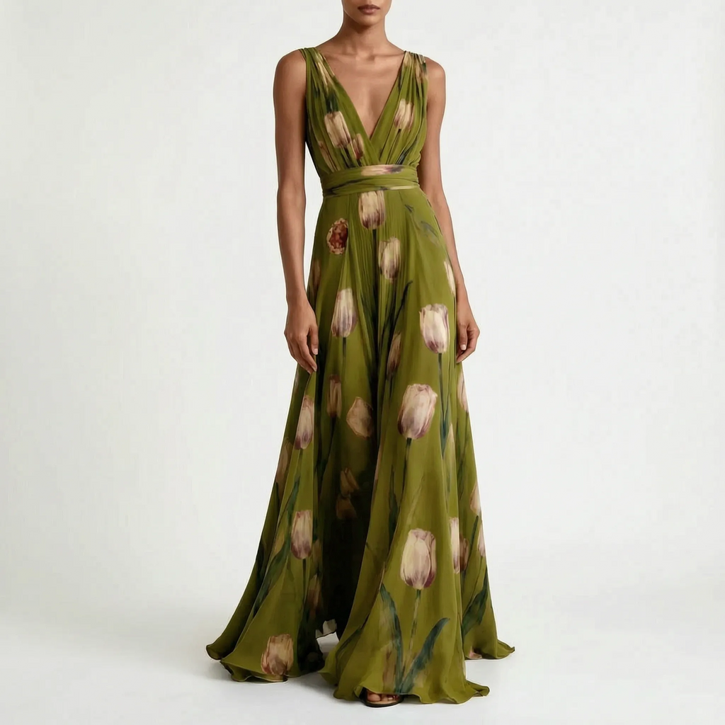 Tulira - Floor-Length Floral Dress For Woman