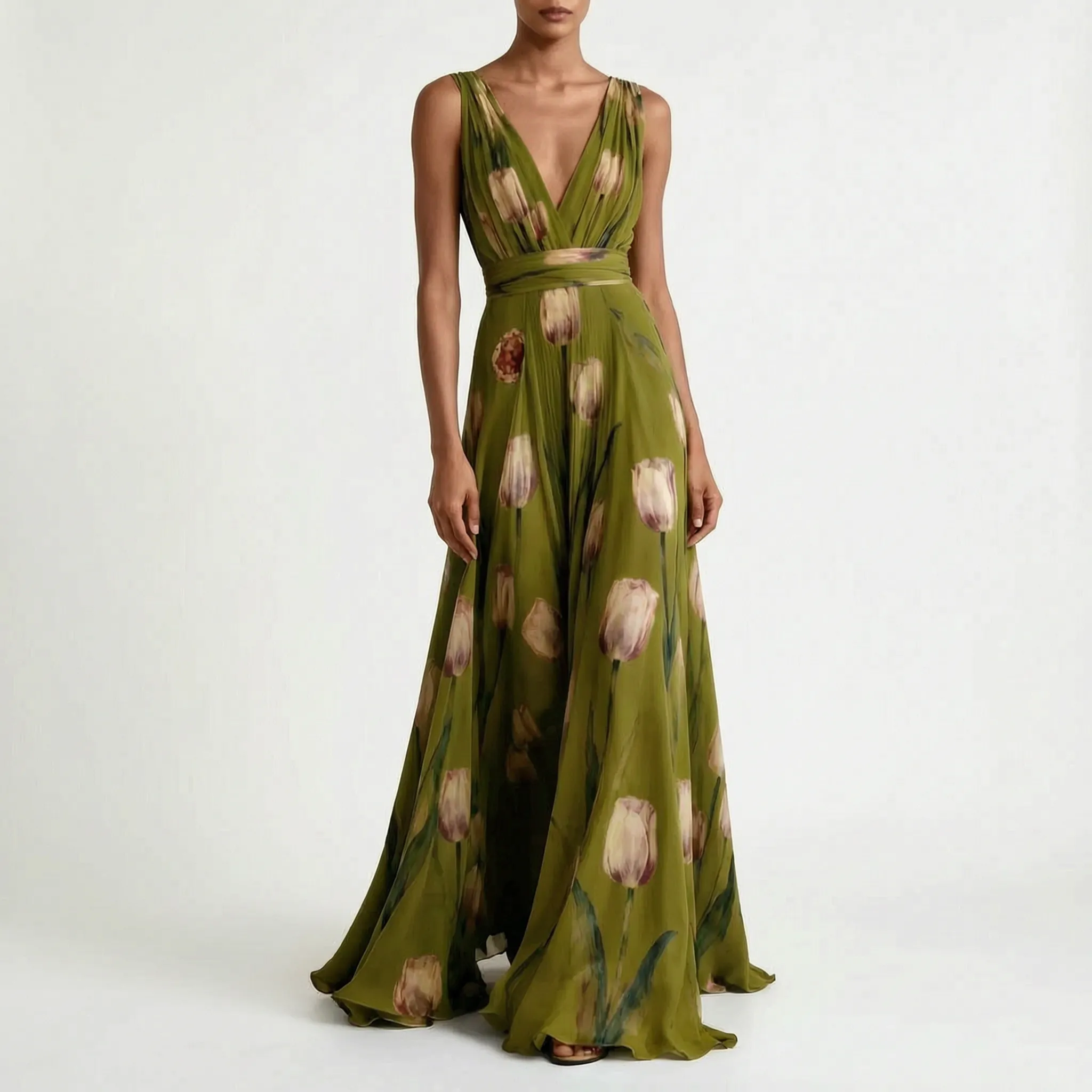 Tulira - Floor-Length Floral Dress For Woman
