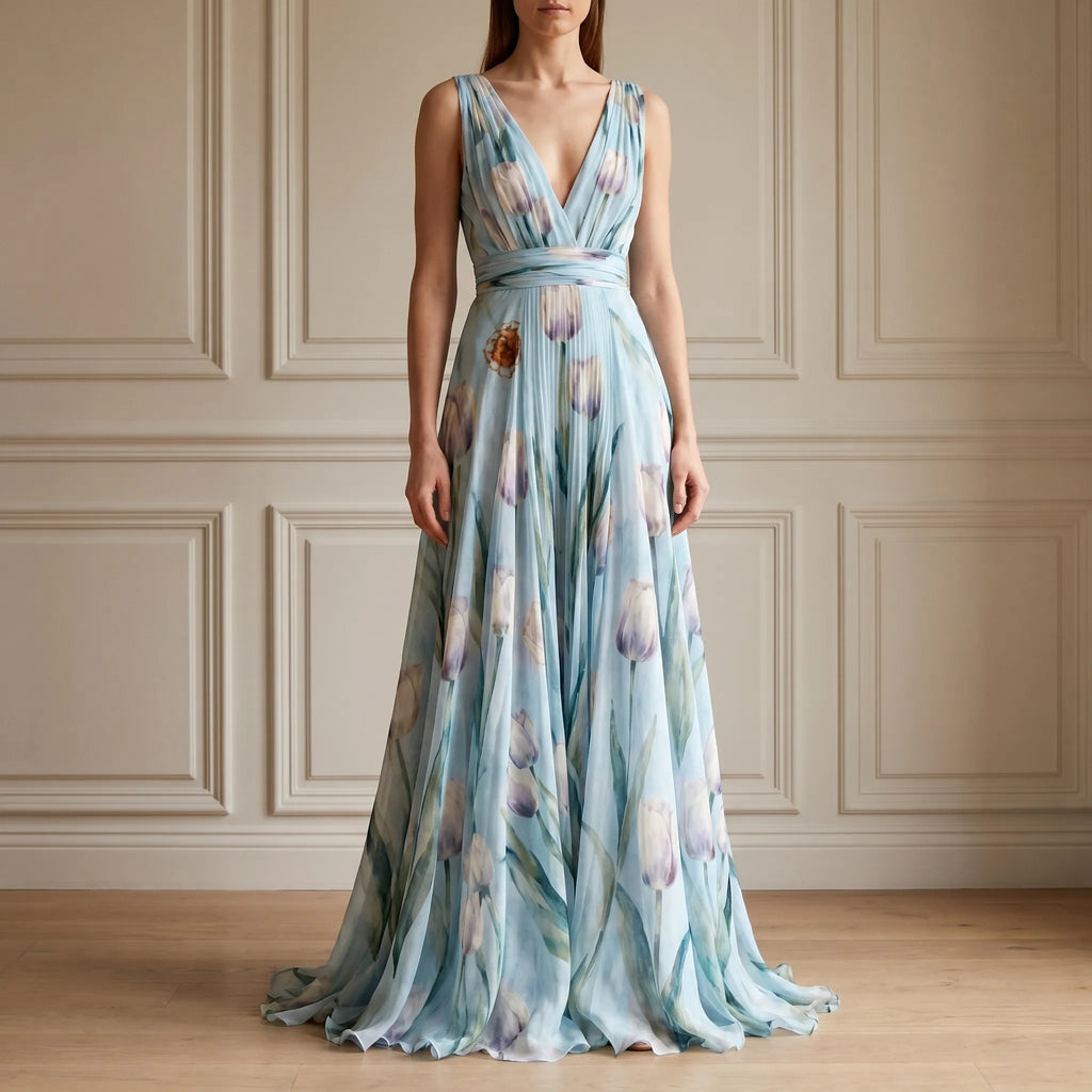 Tulira - Floor-Length Floral Dress For Woman