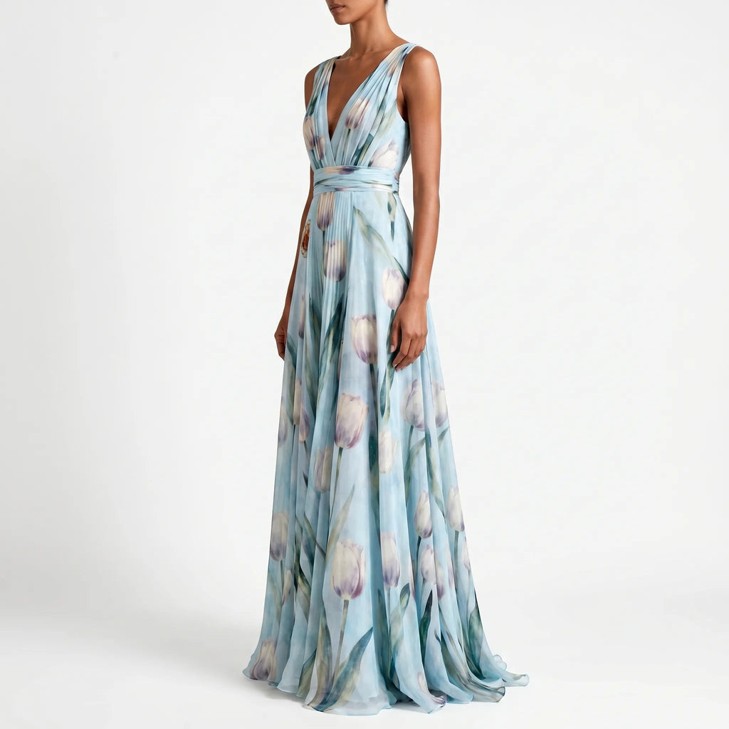 Tulira - Floor-Length Floral Dress For Woman