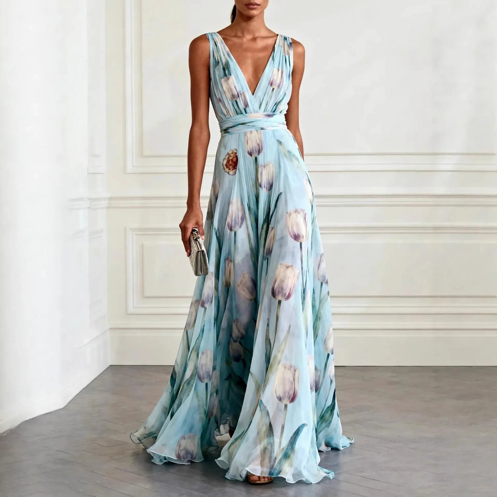 Tulira - Floor-Length Floral Dress For Woman