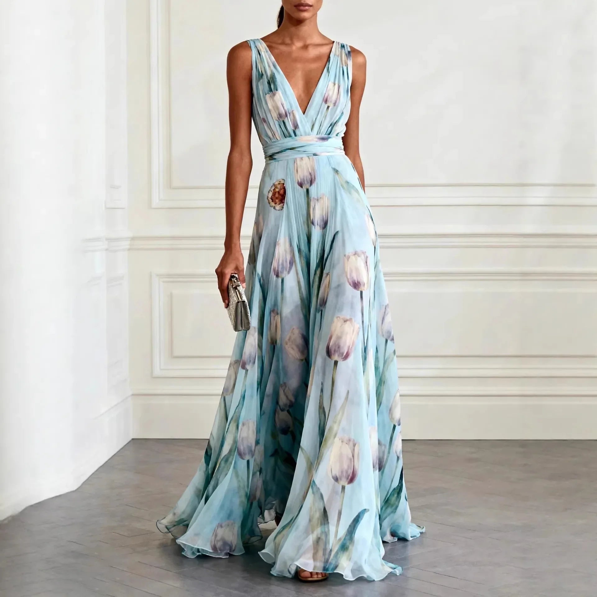 Tulira - Floor-Length Floral Dress For Woman