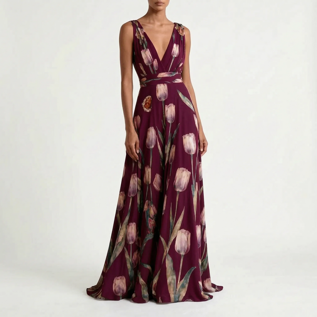 Tulira - Floor-Length Floral Dress For Woman
