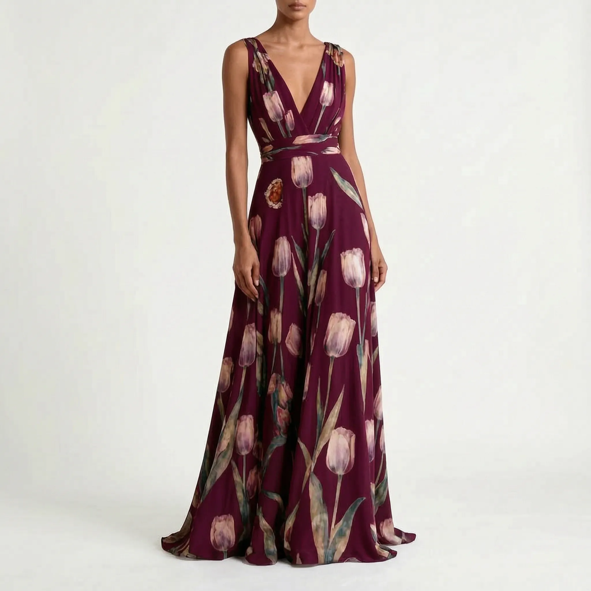 Tulira - Floor-Length Floral Dress For Woman