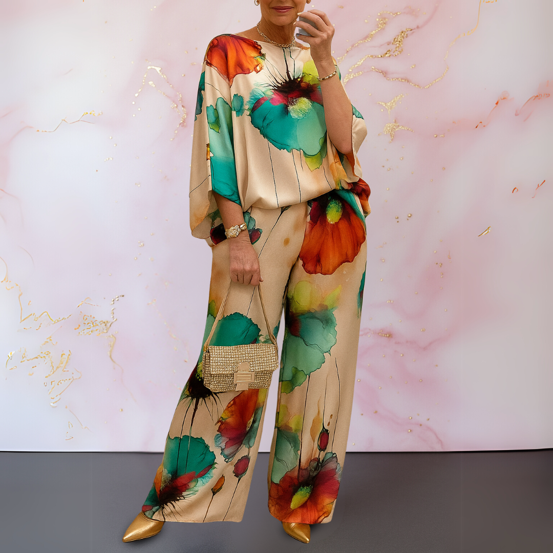 Two-Piece Set for Women – Printed Top & Wide Leg Pants | Loose Fit Loungewear 3