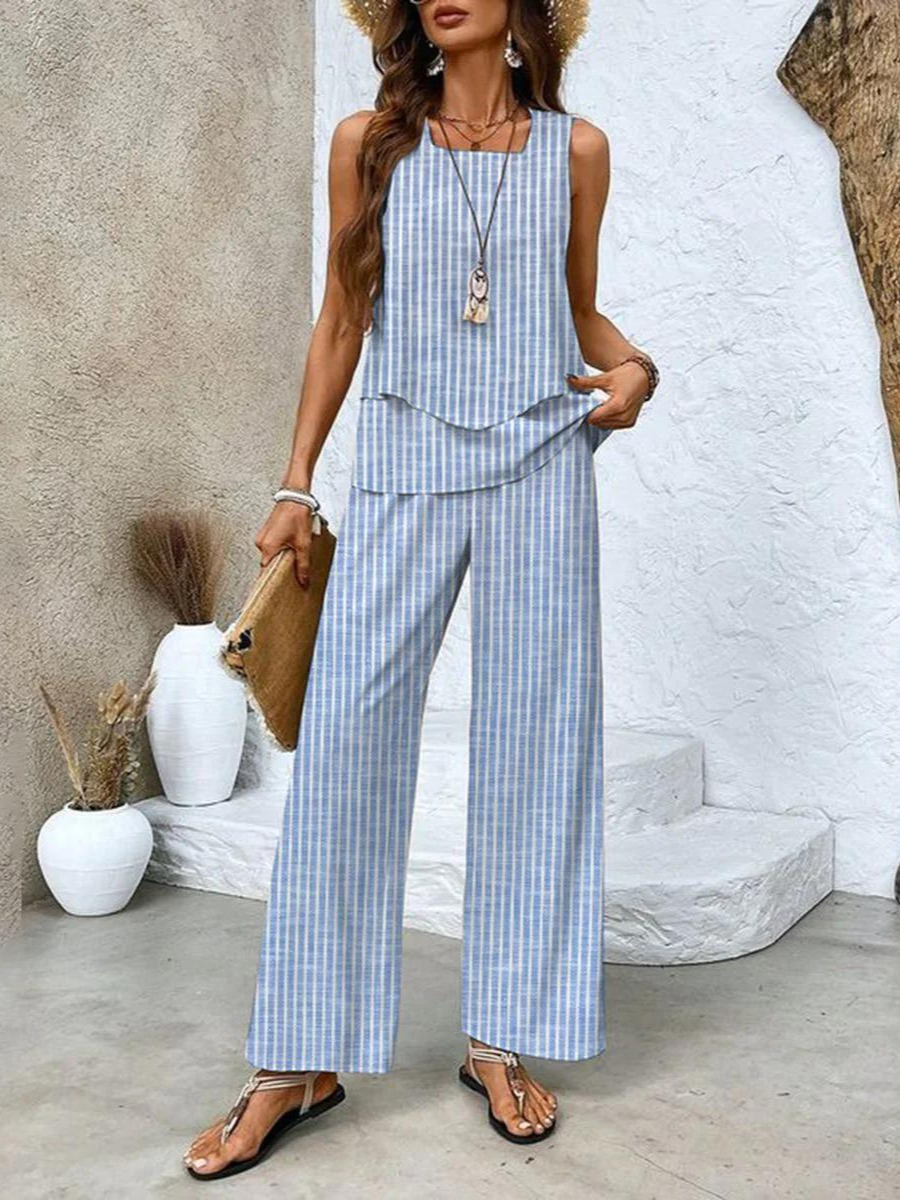 Two-Piece Set for Women – Sleeveless Top & Wide-Leg Pants | Leaf Print Loungewear 4