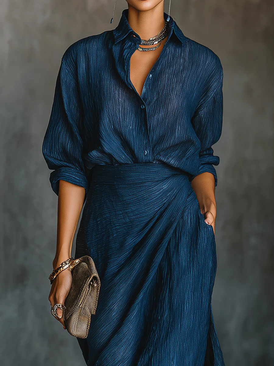 Two-Piece Set for Women – Wrap Top Maxi Skirt | Long Sleeve & High Rise 1