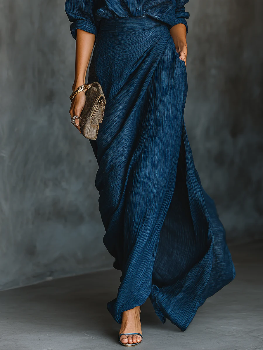 Two-Piece Set for Women – Wrap Top Maxi Skirt | Long Sleeve & High Rise 2