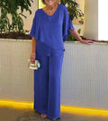 Two Piece Set for Women – V-Neck Top & Wide Leg Pants | Matching Set 0