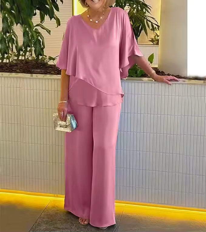 Two Piece Set for Women – V-Neck Top & Wide Leg Pants | Matching Set 2