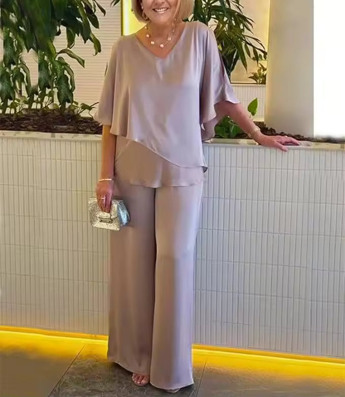 Two Piece Set for Women – V-Neck Top & Wide Leg Pants | Matching Set 3