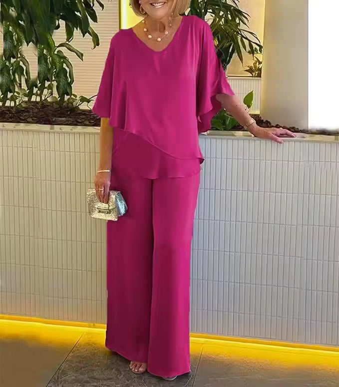 Two Piece Set for Women – V-Neck Top & Wide Leg Pants | Matching Set 4