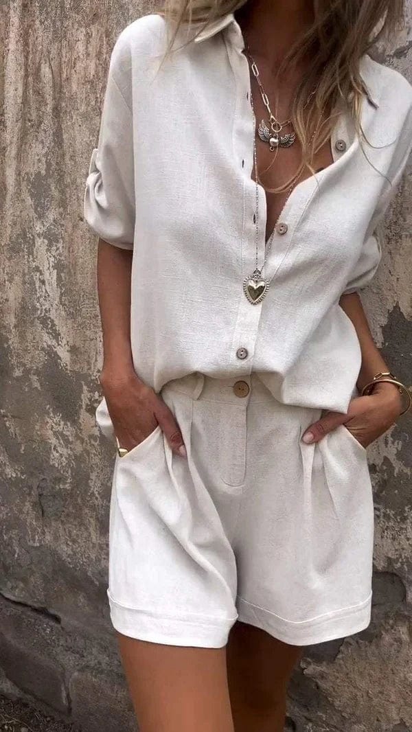 Two Piece Sets for Women – Relaxed Fit Shirt & Shorts | Button Closure & Side Pockets 0
