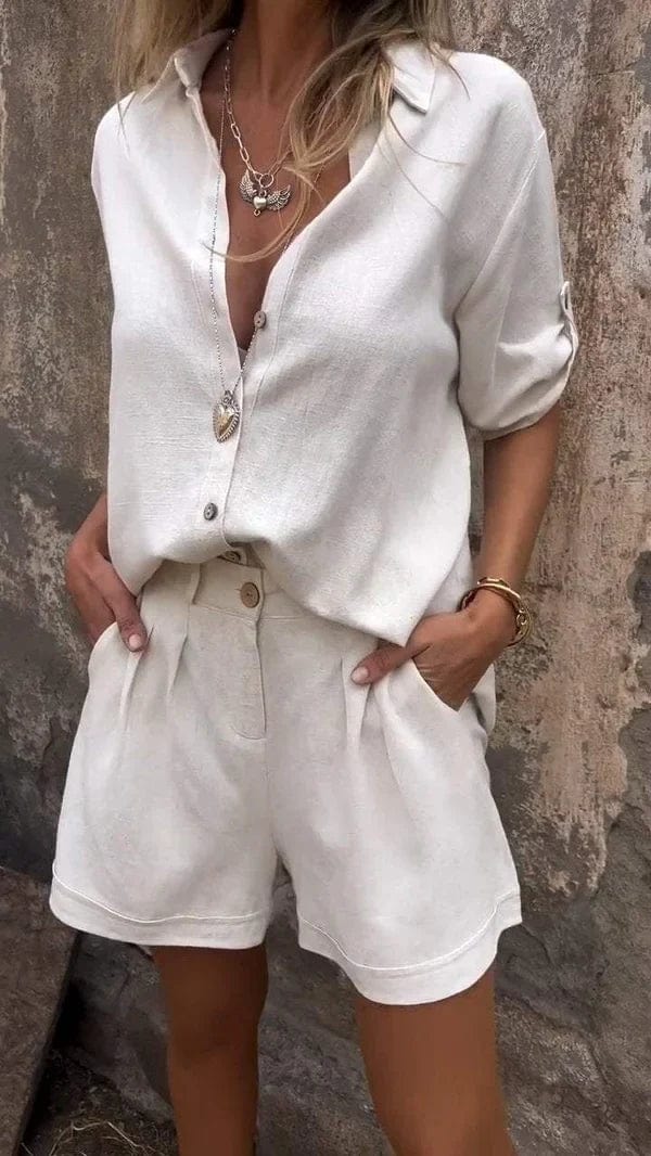 Two Piece Sets for Women – Relaxed Fit Shirt & Shorts | Button Closure & Side Pockets 1