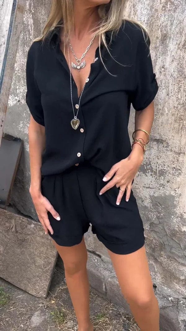 Two Piece Sets for Women – Relaxed Fit Shirt & Shorts | Button Closure & Side Pockets 2