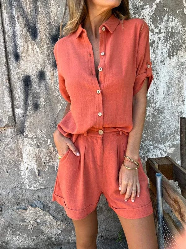 Two Piece Sets for Women – Relaxed Fit Shirt & Shorts | Button Closure & Side Pockets 3