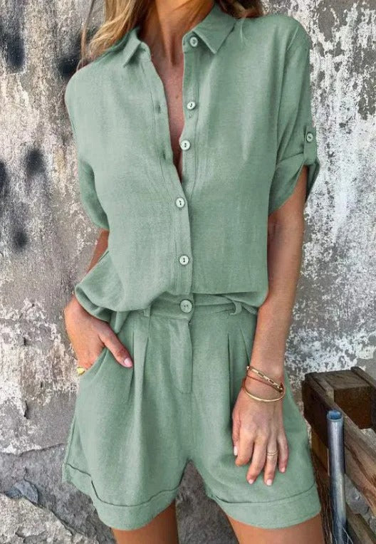 Two Piece Sets for Women – Relaxed Fit Shirt & Shorts | Button Closure & Side Pockets 4